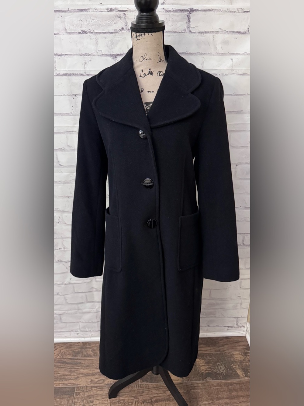 Kenneth Cole Reaction Size 12 Long Black Peacoat Wool Preppy Pea Coat Jacket